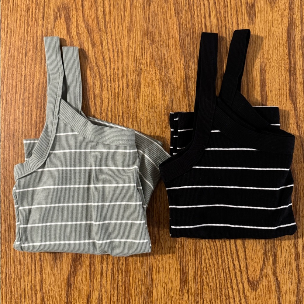 Forever 21 Bundle Of 2 Matching Ribbed & Striped Camisole Tops